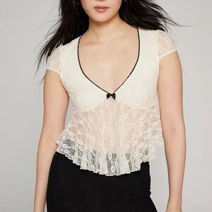 Kimchi Blue Cream Lace Top with Black Edging